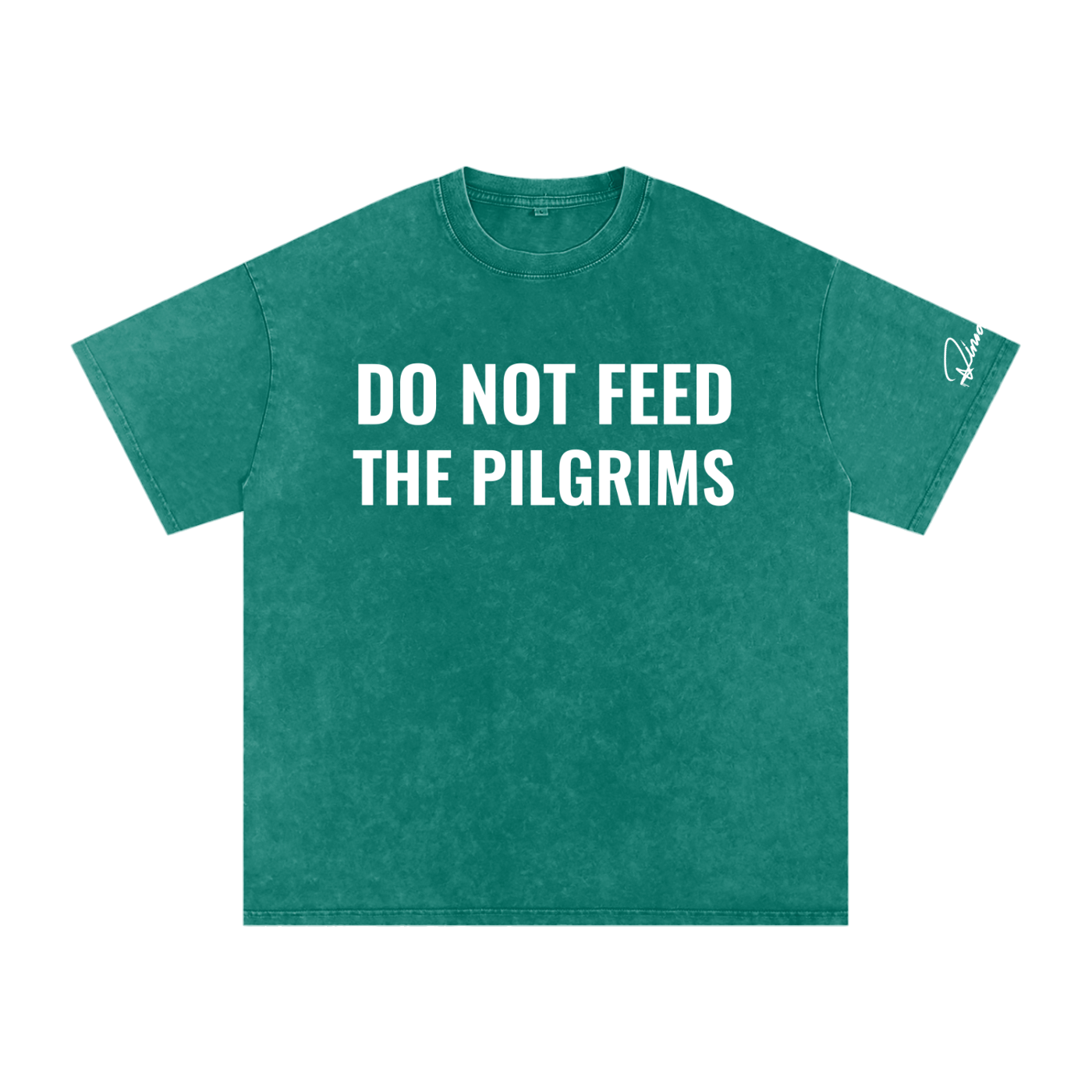 "Do not feed the pilgrims" Snow Washed Oversized Cotton T-Shirt