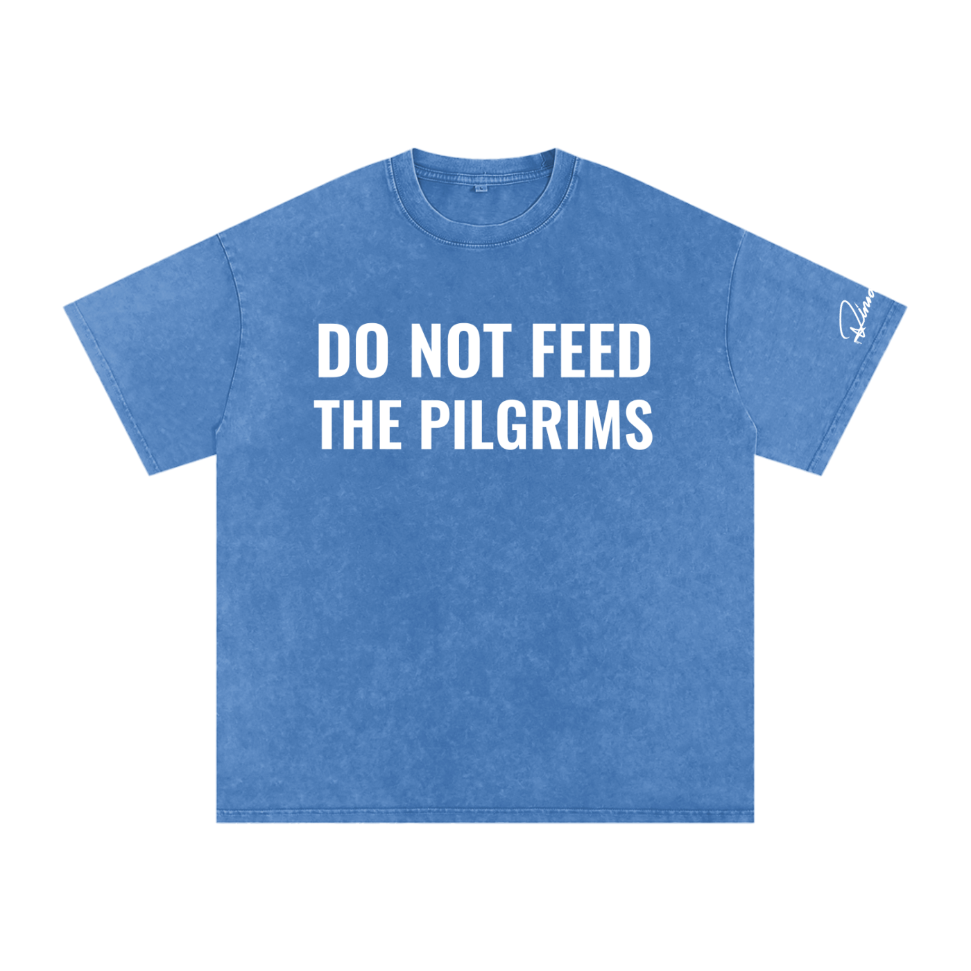 "Do not feed the pilgrims" Snow Washed Oversized Cotton T-Shirt