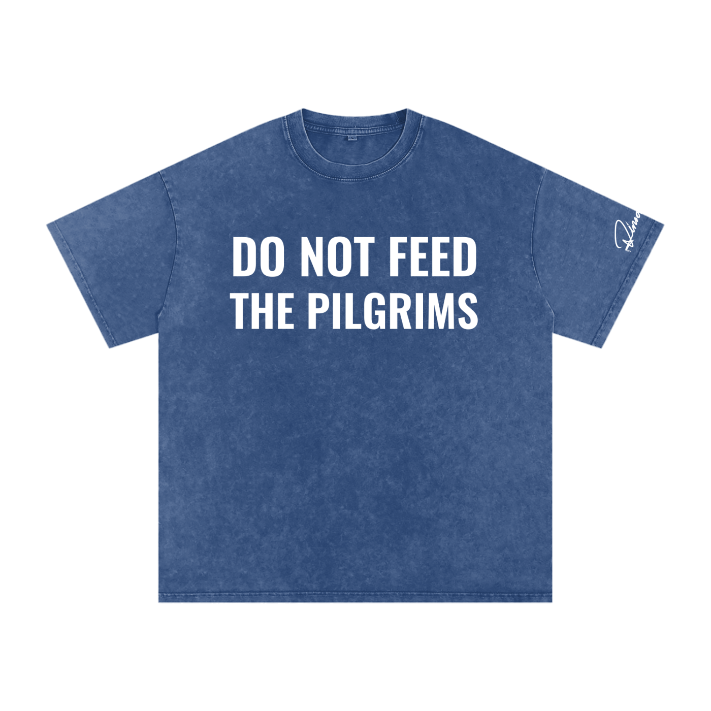 "Do not feed the pilgrims" Snow Washed Oversized Cotton T-Shirt