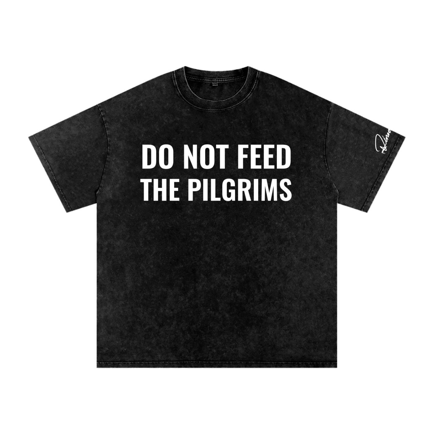 "Do not feed the pilgrims" Snow Washed Oversized Cotton T-Shirt
