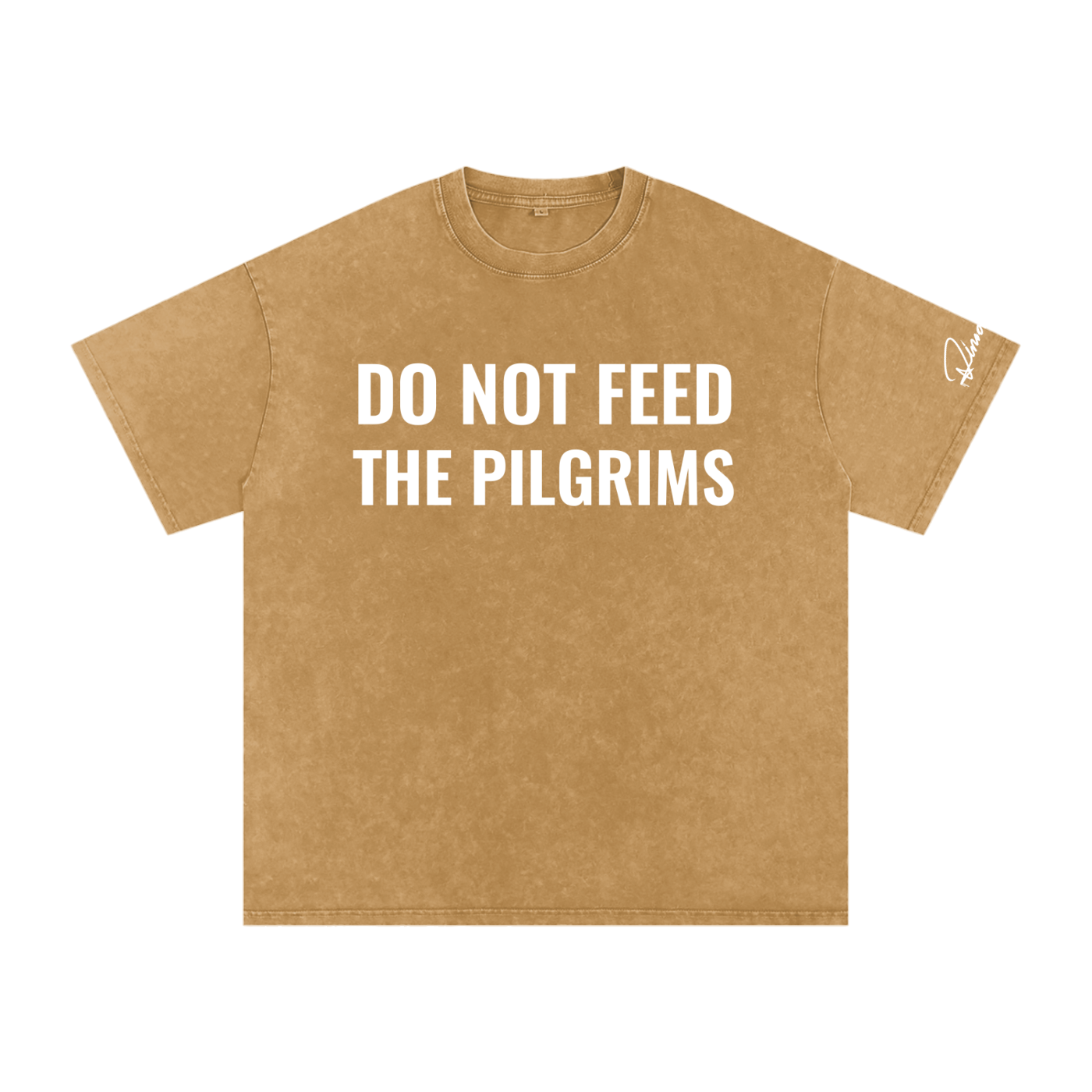 "Do not feed the pilgrims" Snow Washed Oversized Cotton T-Shirt